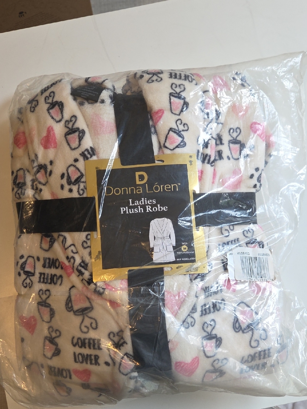 Donna Loren Ladies Plush Robe 3X Coffee Lover Design